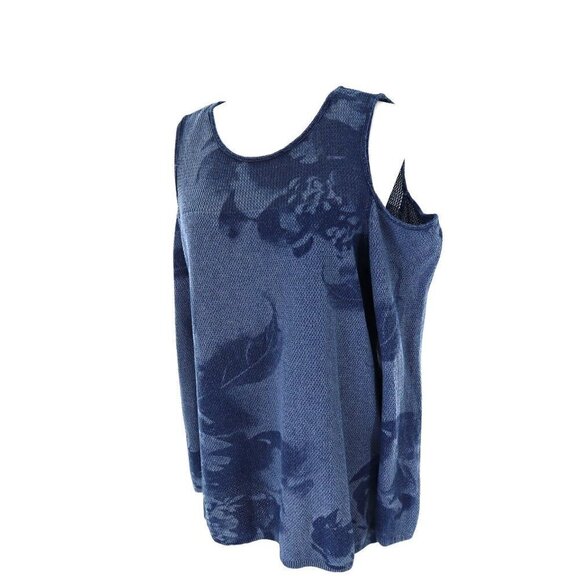 INC Womens Open Knit Cold Shoulder Blue Boho Top Size Large - Picture 2 of 16